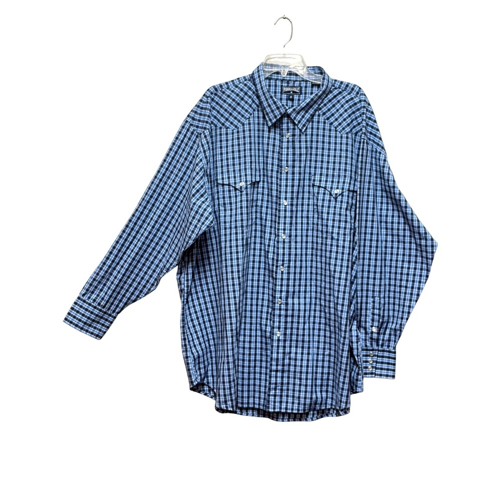 Panhandle Mens Blue Plaid Western Snap Long Sleeve Shirt 20 38 30X0004